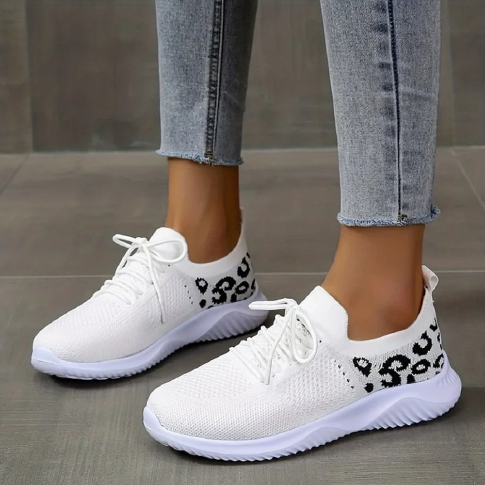 Leopard Print Lace up Low Top Sneakers - Picture 2 of 4